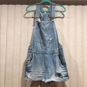 Light denim short overalls