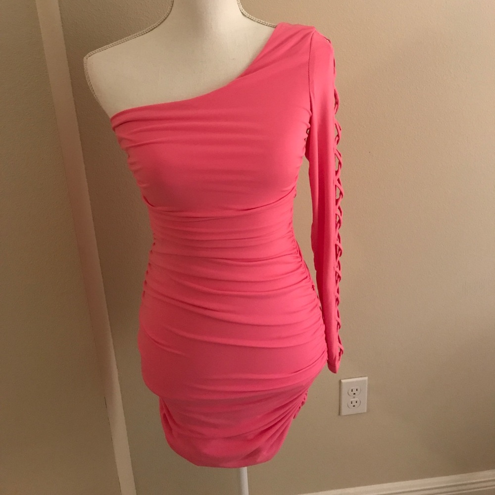 Pink fitted one shoulder dress