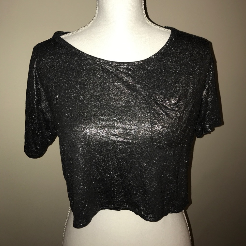 Silver/grey shiny Hollister crop top