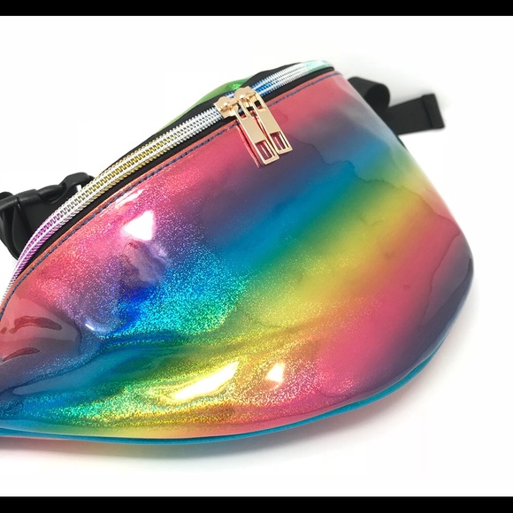 Fanny Pack Polyurethane Mini Bag w Rainbow Shine - Picture 2 of 8