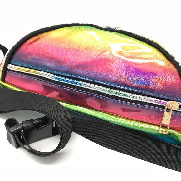 Fanny Pack Polyurethane Mini Bag w Rainbow Shine - Picture 4 of 8