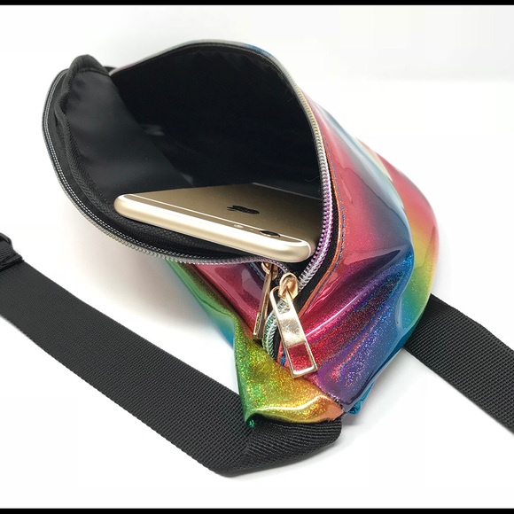 Fanny Pack Polyurethane Mini Bag w Rainbow Shine - Picture 8 of 8