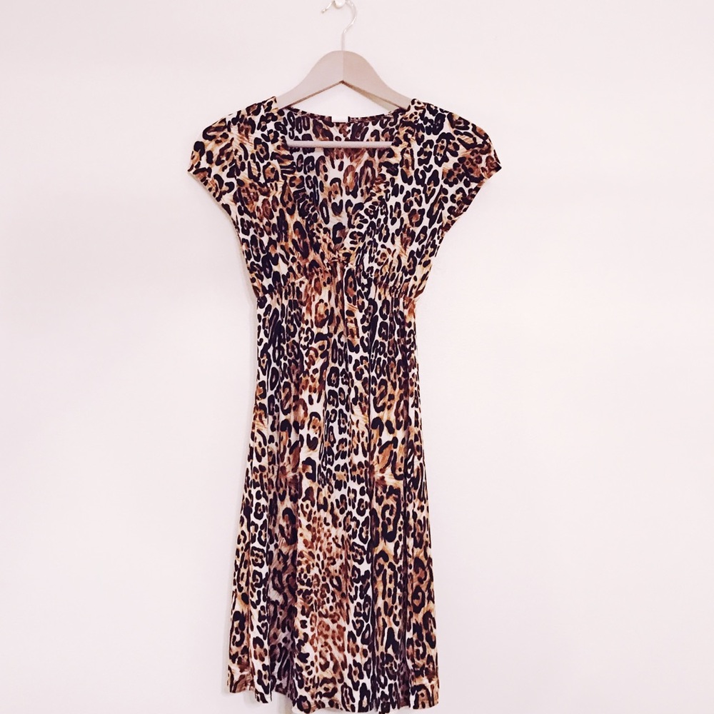 Voice Leopard Print V-Neck Short Sleeve Dress