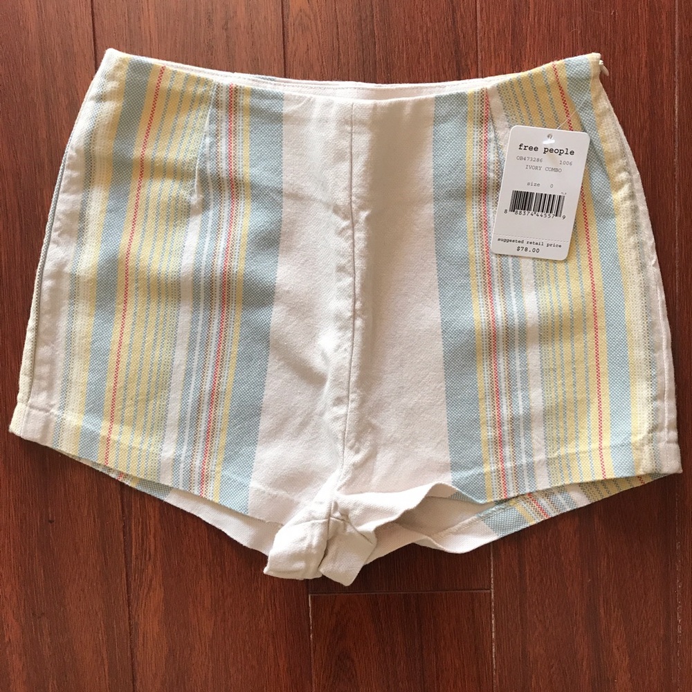 NWT FREE PEOPLE SHORTS SIZE 0 Ivory with stripes