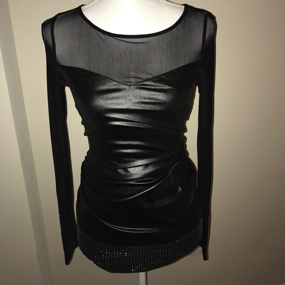 Bebe leather mesh rhinestone cocktail dress