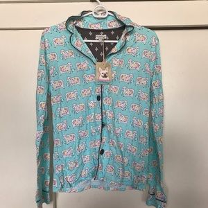 NWT PJ SALVAGE Mint Sheep print pajama top size XS