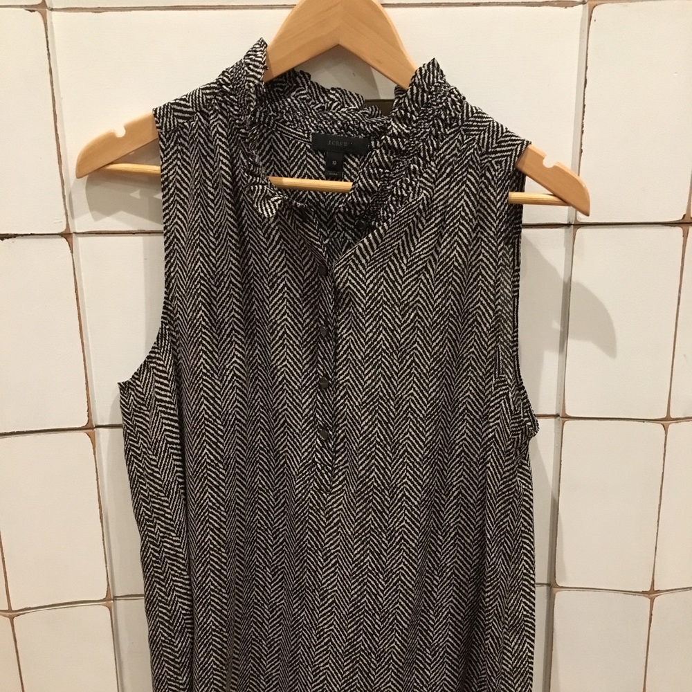 J Crew Black and White Silk Dress Shirt