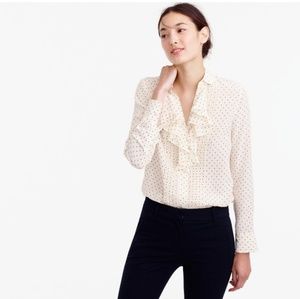 J crew Tuxedo ruffle top in polka-dot silk sz 10