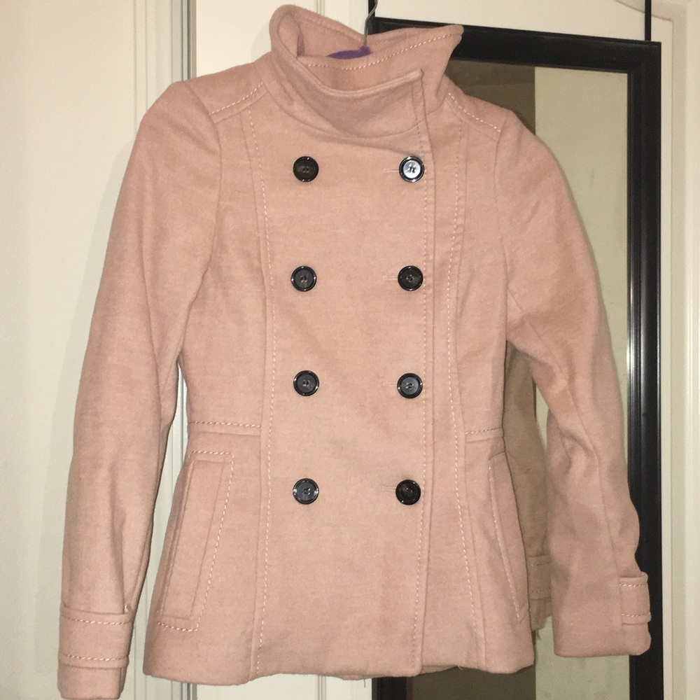 H&M Nude Pink Button Up Pea Coat w Satin Lining
