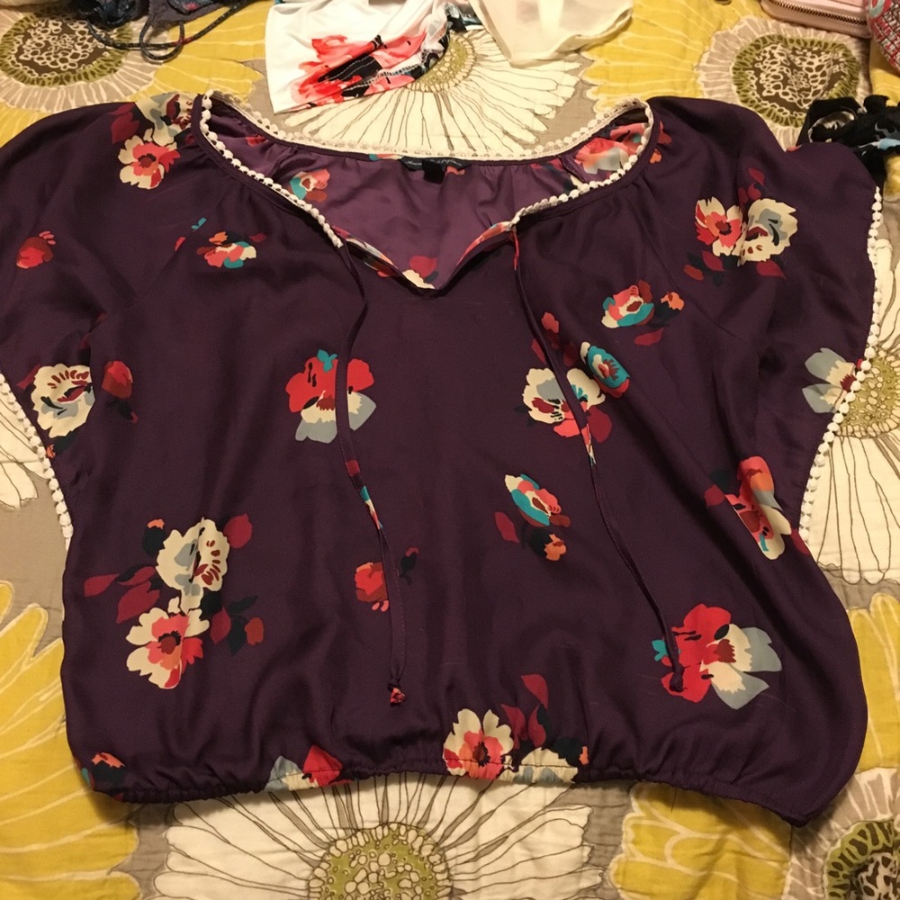 Semi sheer floral purple top