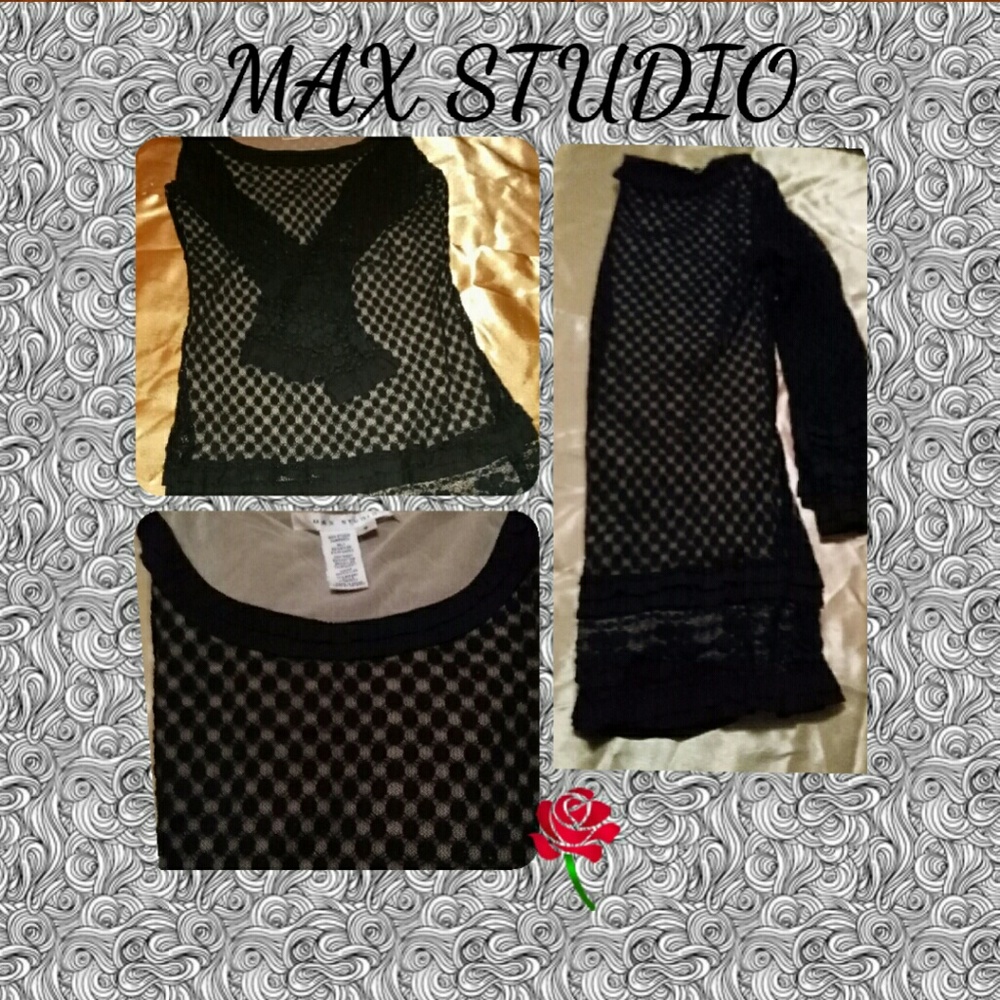 Max Studio Black Lace Top Sz Small