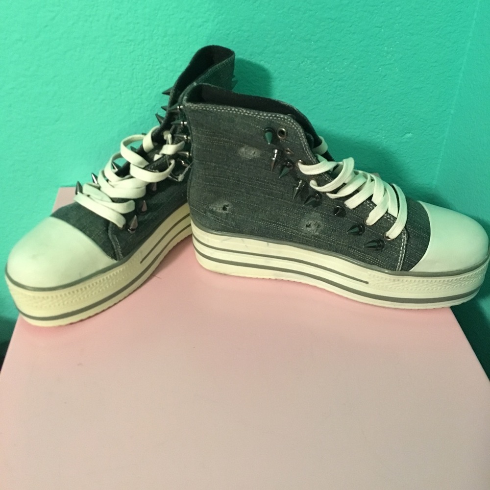 Studded Denim Platform Shoes