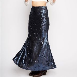 Line & Dot Seymour Sequin Maxi Skirt in Navy