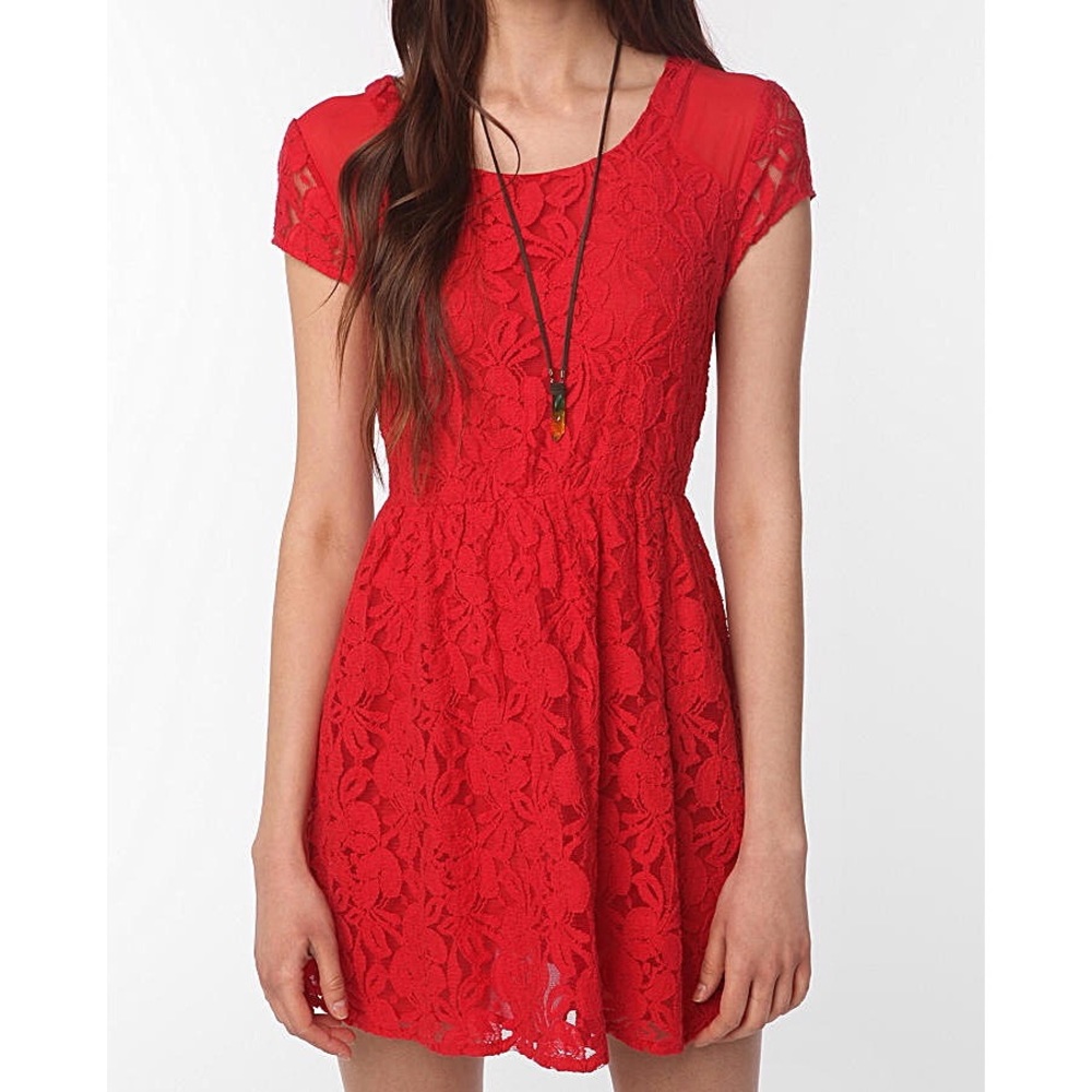 Urban Outfitters Red Lace Fit & Flare Dress