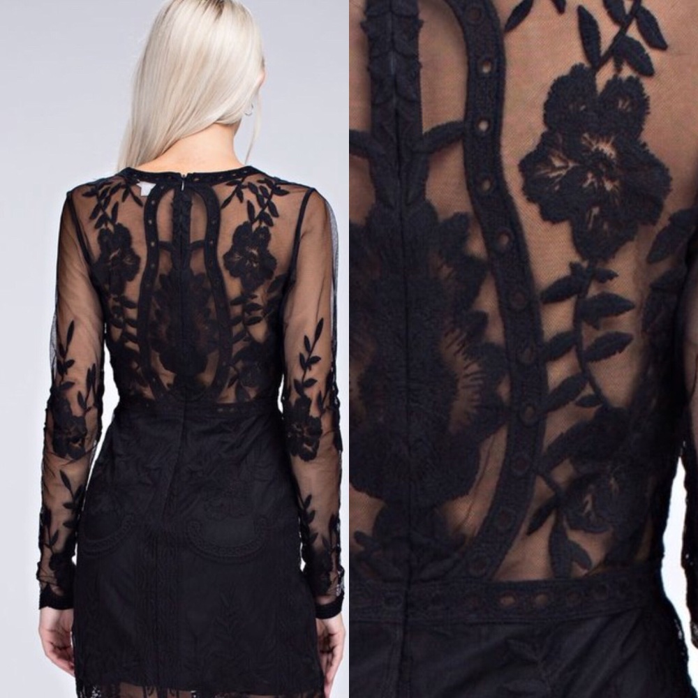 Long Sleeve Lace Embroidered Mini Dress - Picture 7 of 8