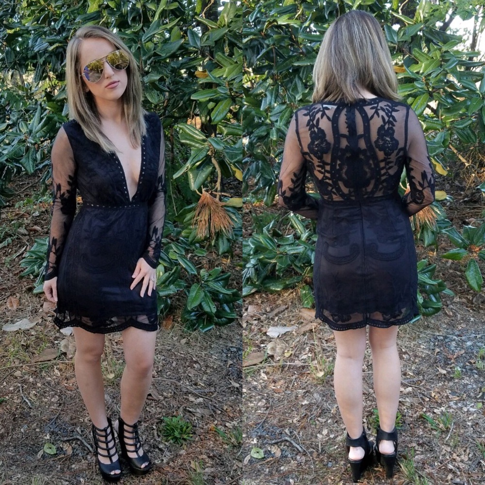 Long Sleeve Lace Embroidered Mini Dress - Picture 3 of 8