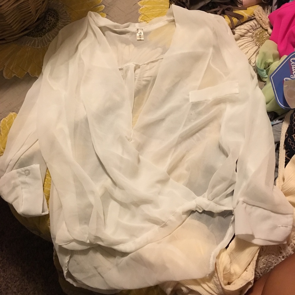White sheer drape top