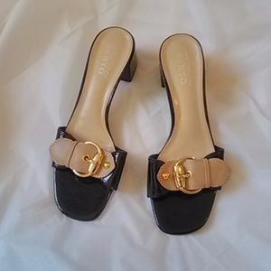 FRANCO SARTO BLACK TAN MULE SLIDES 9M FRANCO SARTO BLACK TAN MULE SLIDES 9M