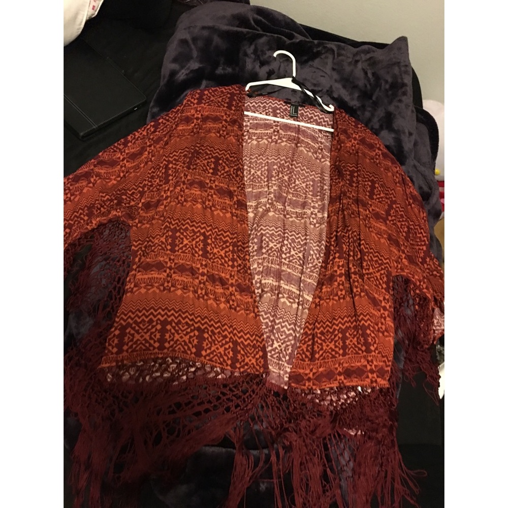 Aztec design kimono maroon and reddish orange