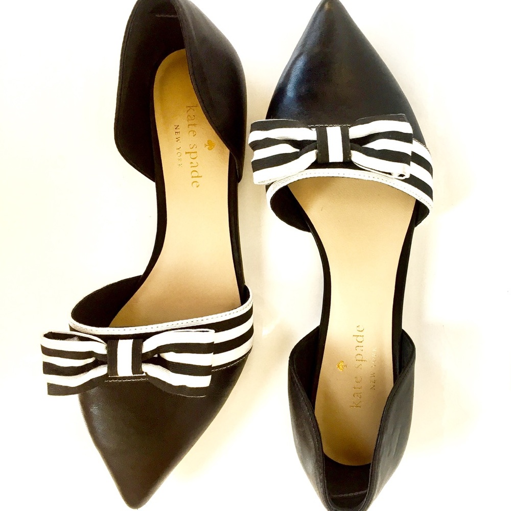 NEW Kate Spade Black Leather D'Orsay Pointed Flats
