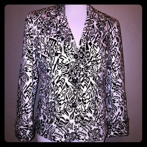 Black white floral dressy jacket blazer