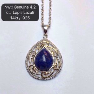 🔥nwt! 4.2ct Natural Lapis Lazuli 14kt / .925 + 🎁 🔥nwt! 4.2ct Natural Lapis Lazuli 14kt / .925 + 🎁
