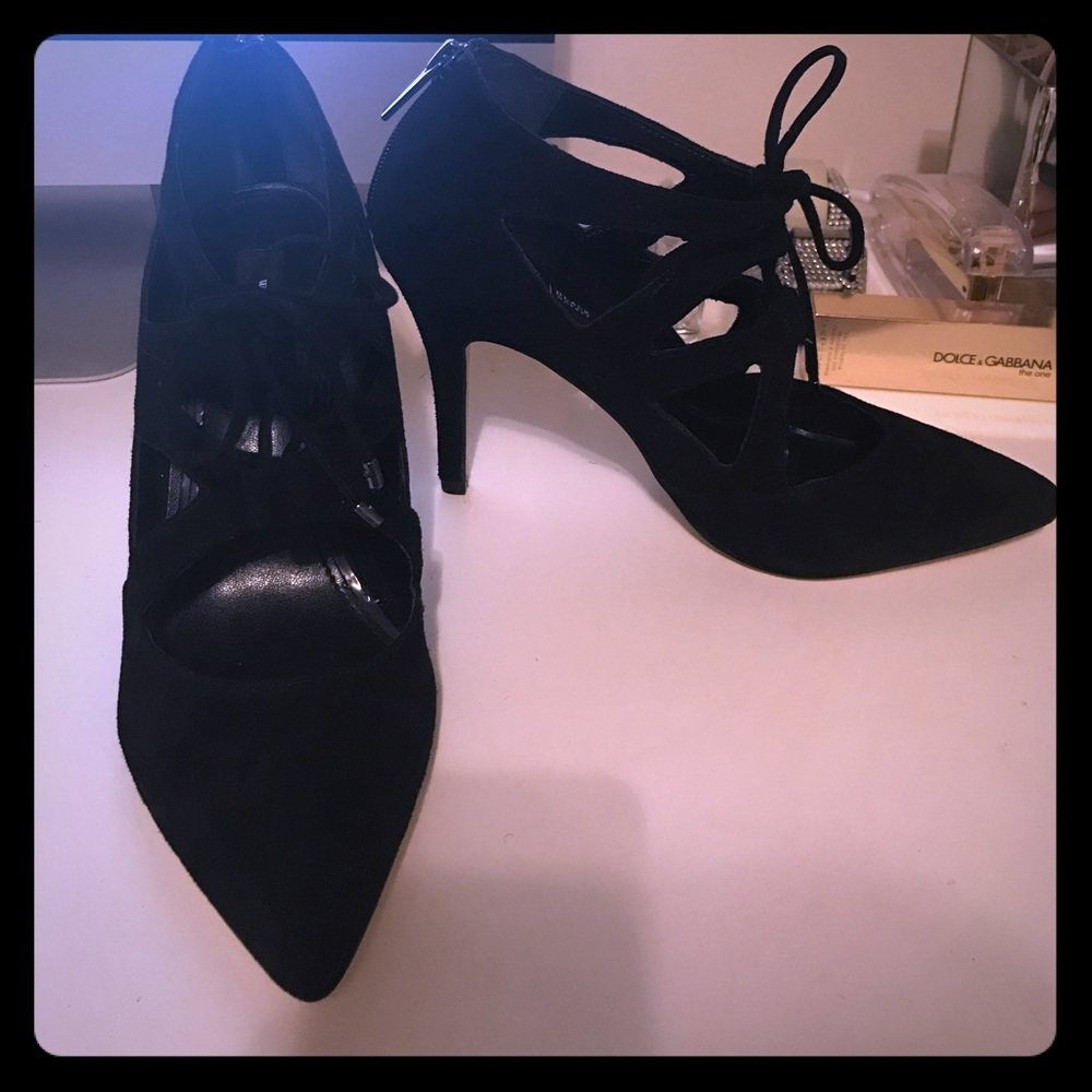 Black Suede Lace-up booties