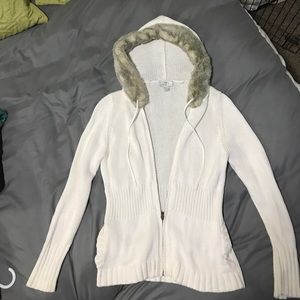 Ann Taylor Loft Faux Fur Hooded Sweater Cardigan Ann Taylor Loft Faux Fur Hooded Sweater Cardigan