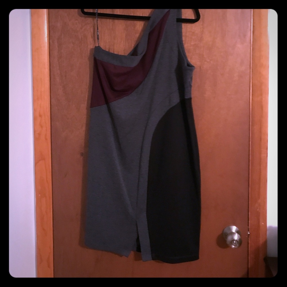 Allen B. One Shoulder Color-block Dress, Size XL