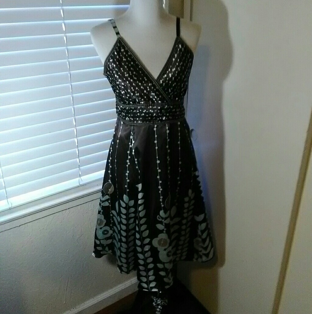 Brown and green polyester dress