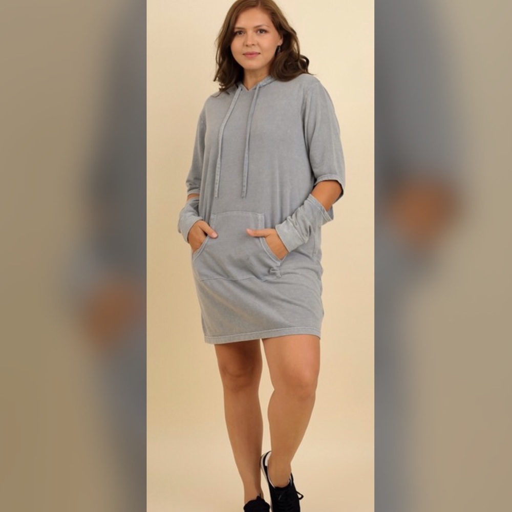 👌👌PLUS👌👌Washed Hooded Pocket Dress - Picture 3 of 4