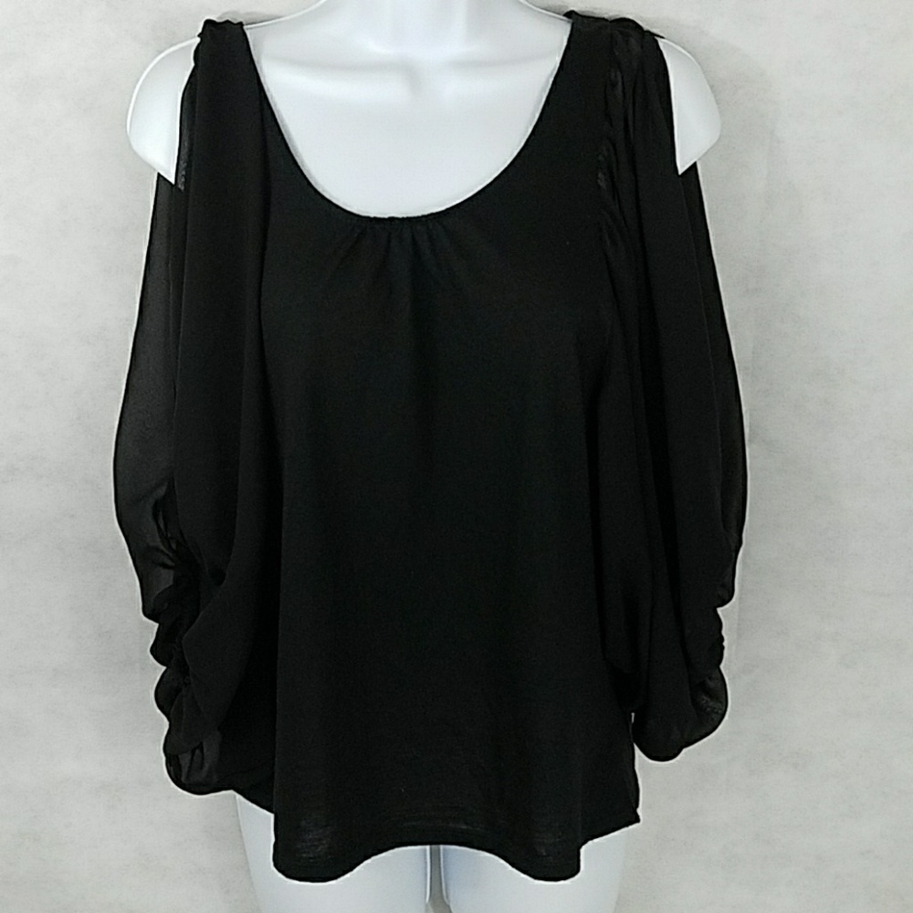 Cold shoulder sheer sleeved blouse by Xhilaration - Picture 2 of 8