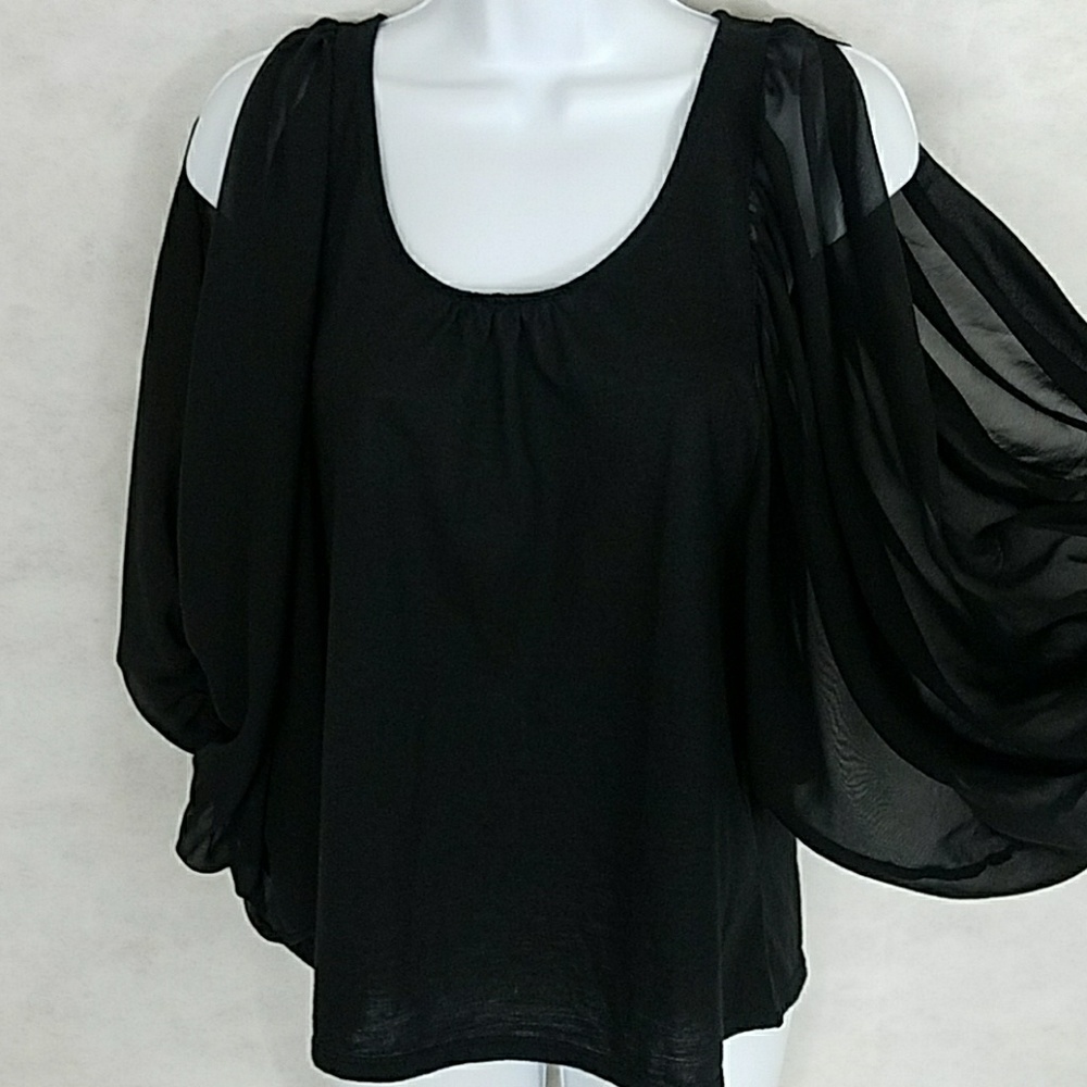 Cold shoulder sheer sleeved blouse by Xhilaration - Picture 3 of 8