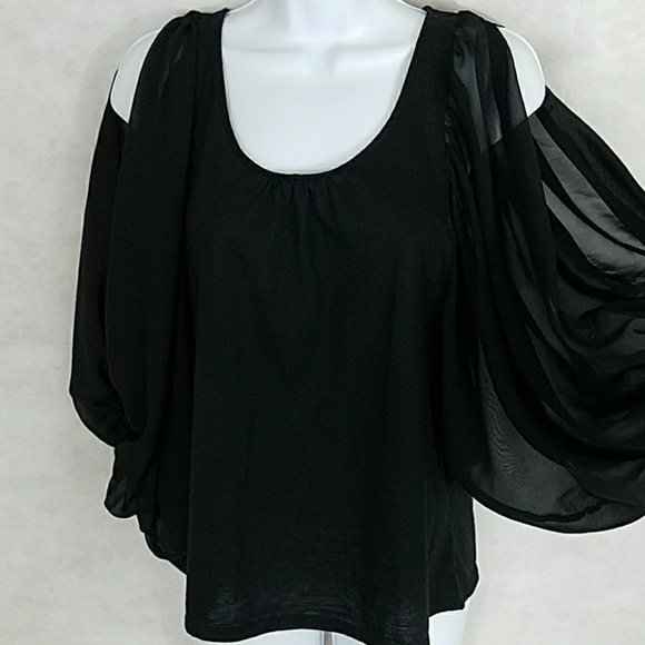 Cold shoulder sheer sleeved blouse by Xhilaration - Picture 3 of 8