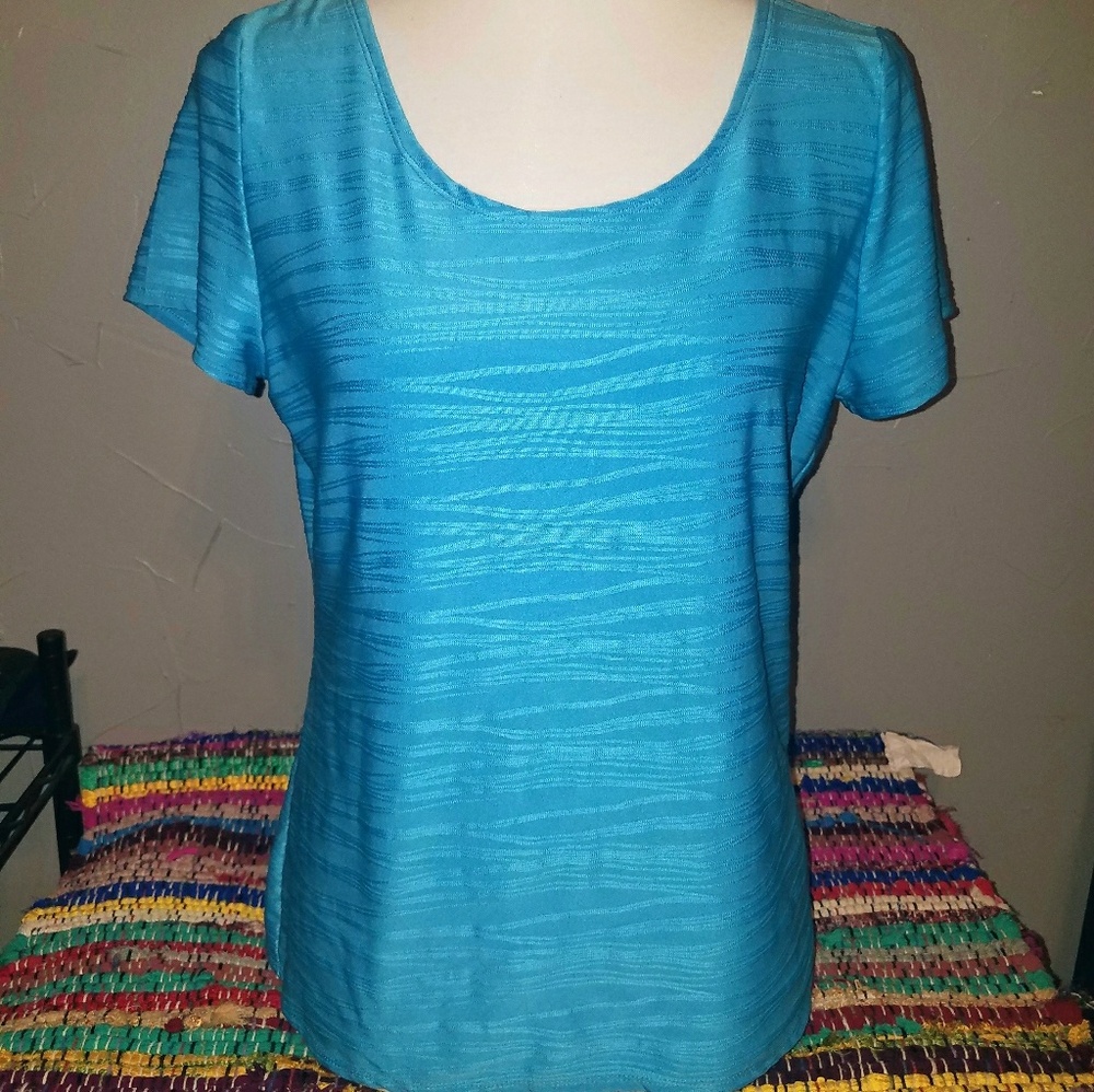 Bright blue stretchy casual blouse top