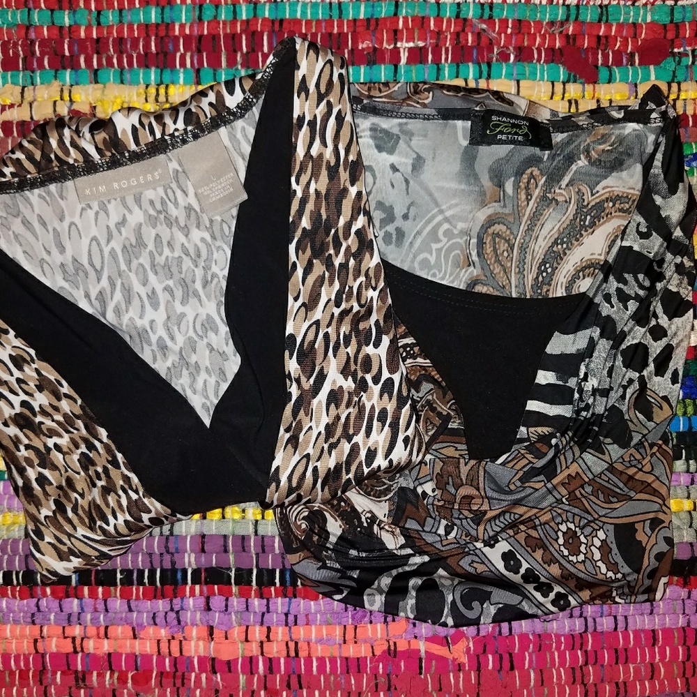 Bundle of 2 Brown Black Animal Print Camisole 3/4 Sleeve Dressy Tops Blouses LP