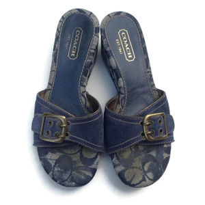 COACH Signature Logo Wedge Suede Sandals 6.5M COACH Signature Logo Wedge Suede Sandals 6.5M