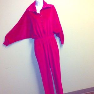 Hot Pink Velour Jumpsuit Vintage Christian Dior L