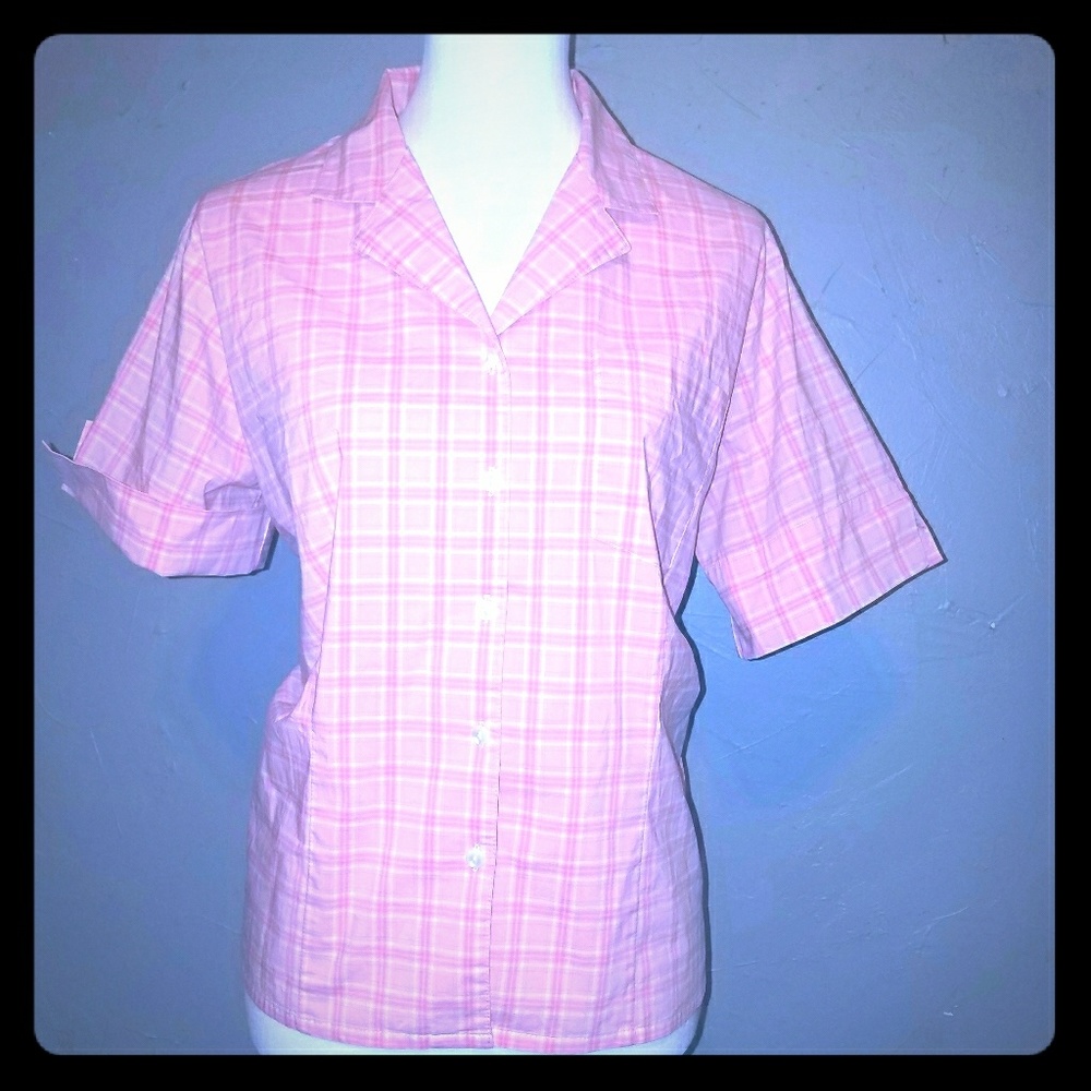 Pink Plaid Button Down Large