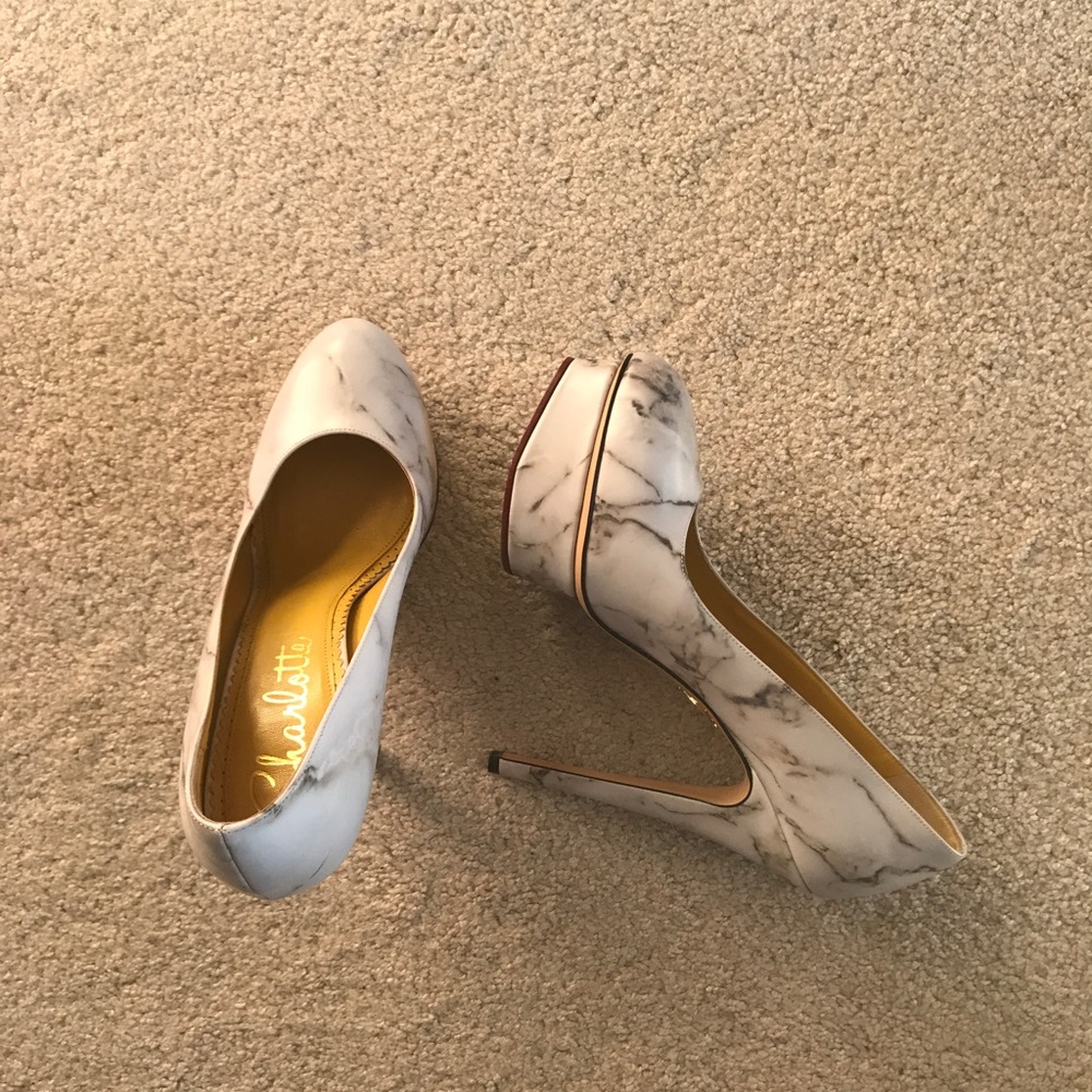 Charlotte Olympia Marble Leather Platform Pumps