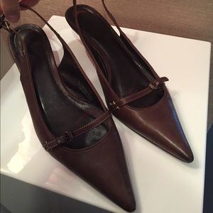 Brown JCrew leather sling back kitten heels Brown JCrew leather sling back kitten heels