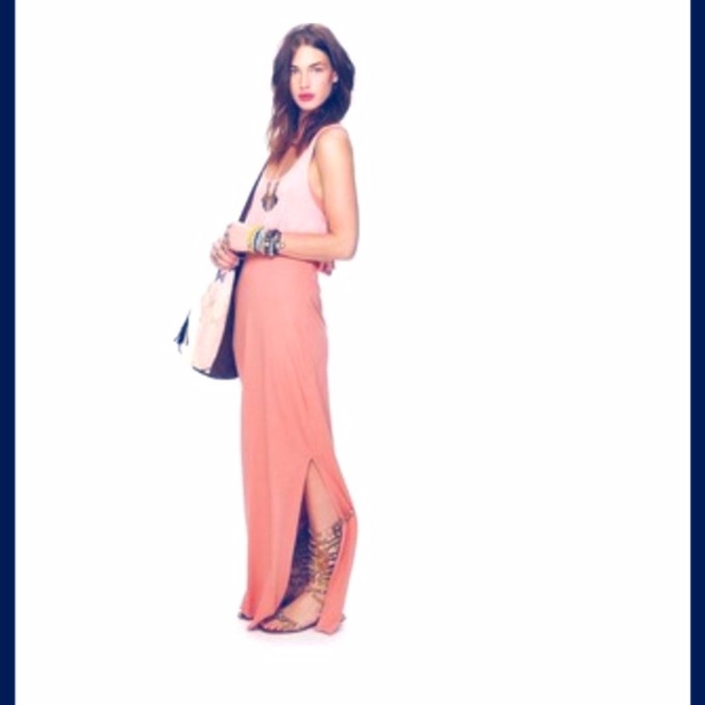 Free People Pink Maxi Skirt with Slit L