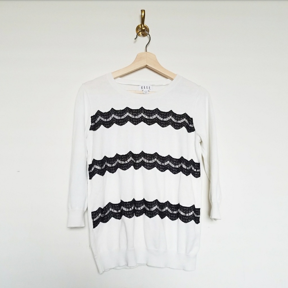 Black and White Lace Embellished Sweater
