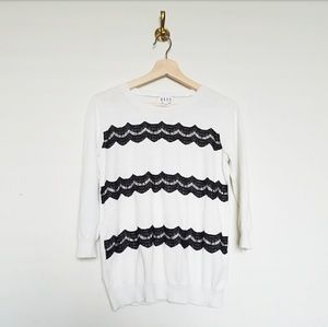 Black and White Lace Embellished Sweater