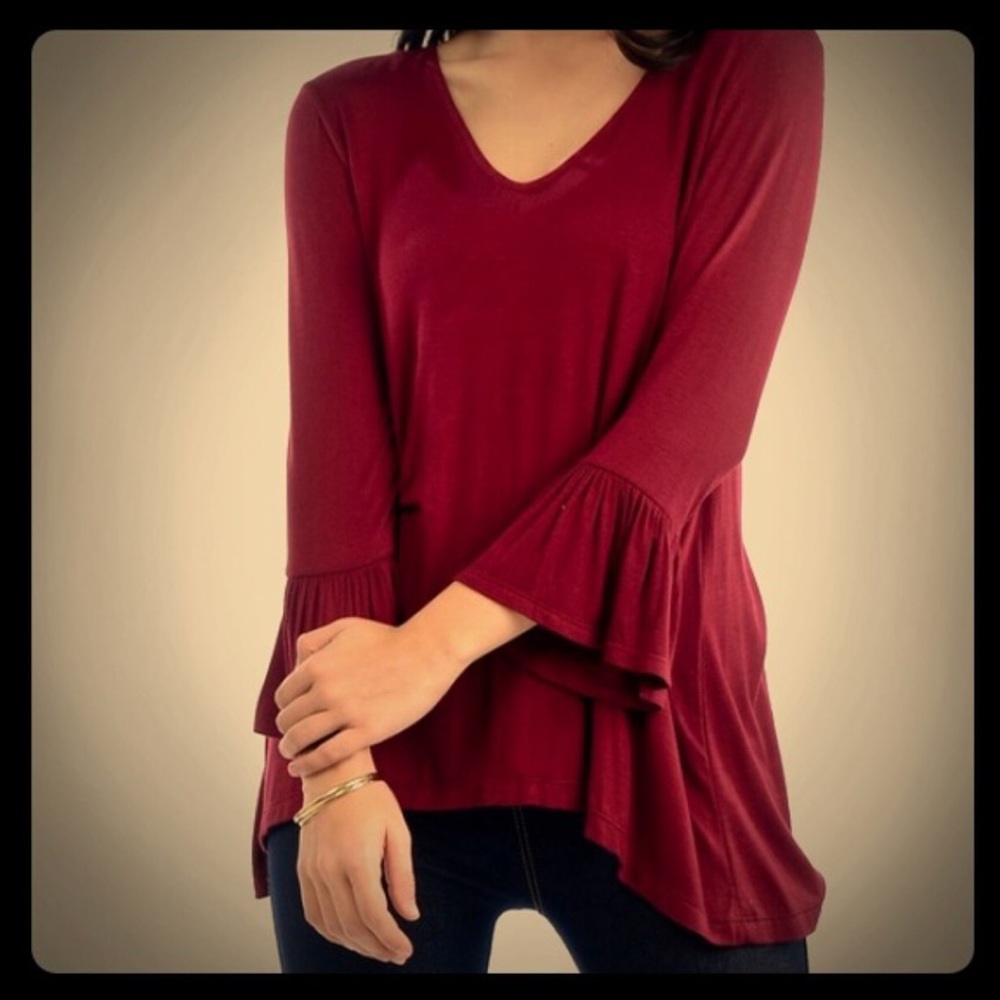 Maroon Bell-Sleeved Tunic
