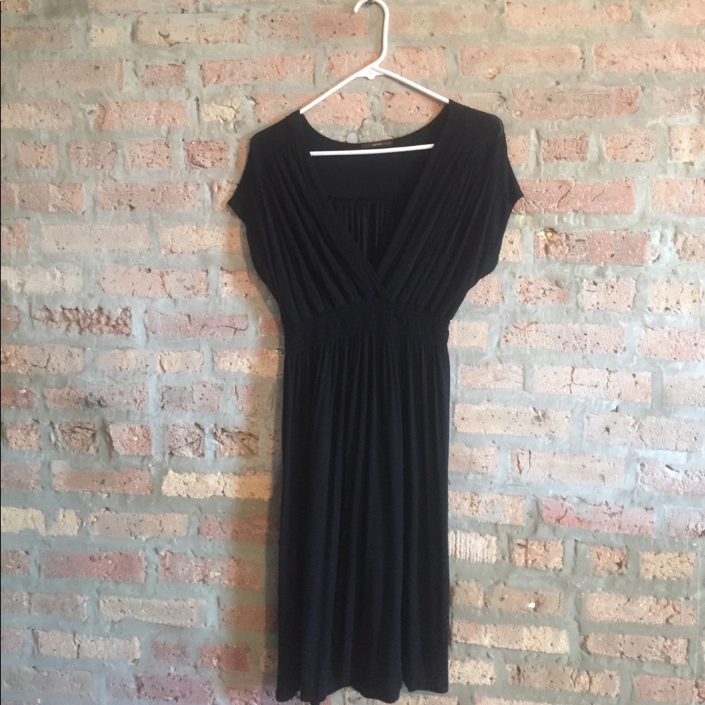 Black low V-neck dress