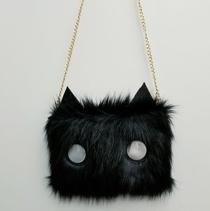 Black Faux Fur Eye & Ears Clutch
