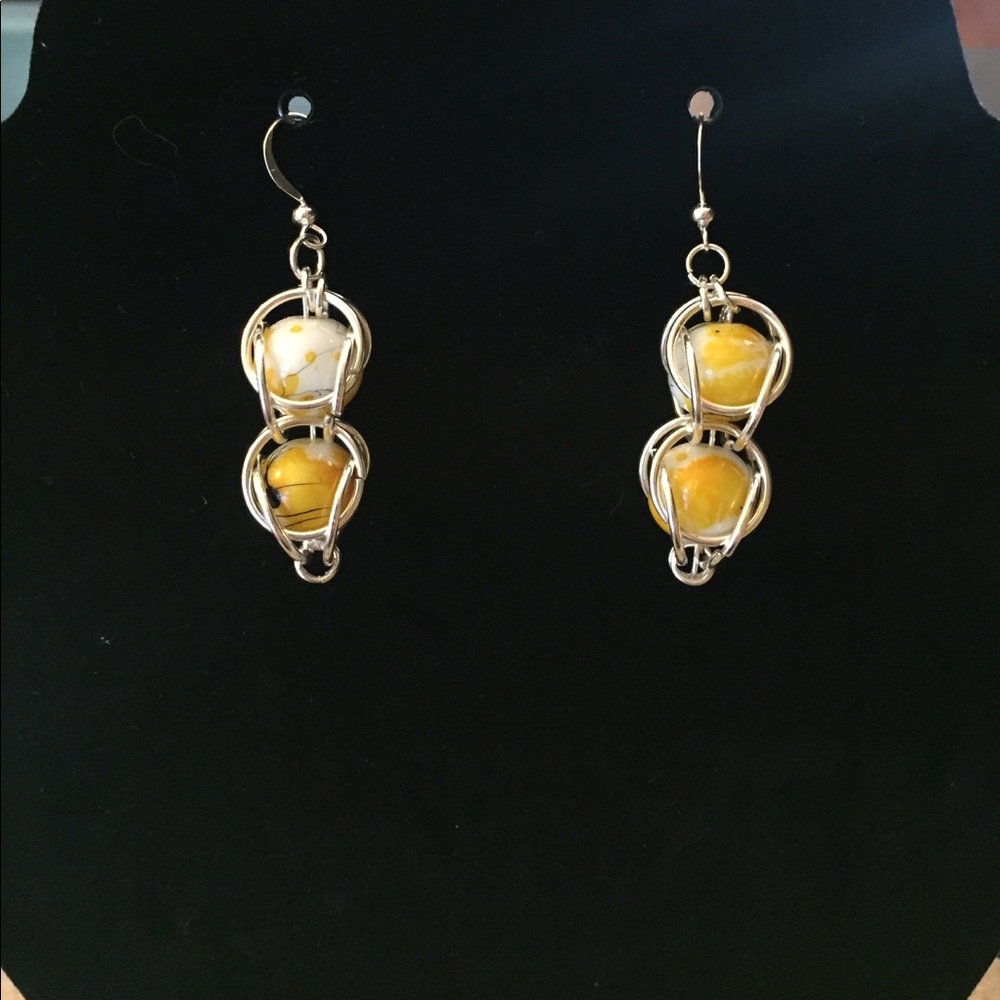 Yellow chain linked earrings