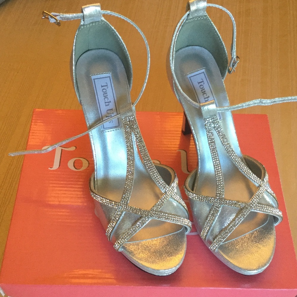 Silver Heels with rhinestones.