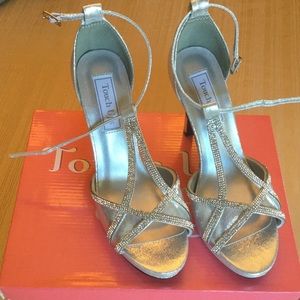 Silver Heels with rhinestones.